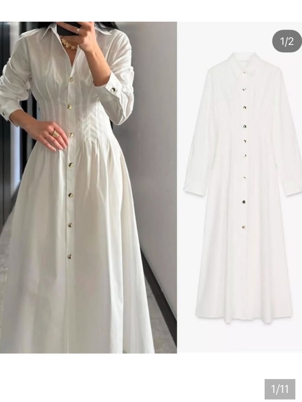 Zara NWT fitted waist poplin dress white 0387/053